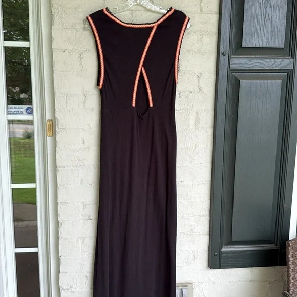 Free People Sabrina Black Cotton Knit Cut-Out-Back Maxi Dress Size Medium - Picture 9 of 14